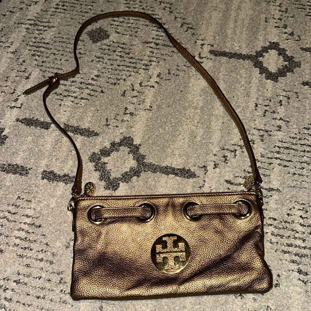 Tory Burch Metallic Bronze Leather Crossbody Bag